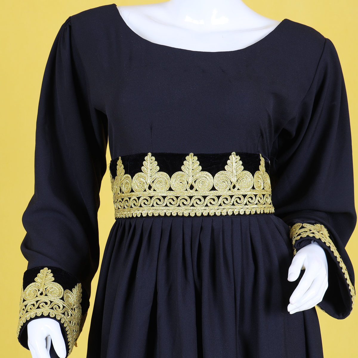 Black Georgette Pleated Maxi | Embroidered Maxi With Cherma Belt