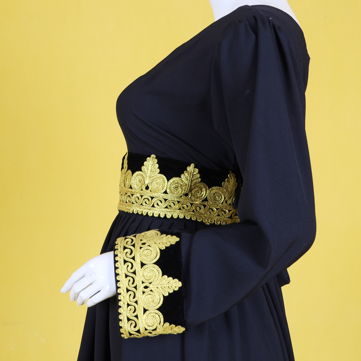 Black Georgette Pleated Maxi | Embroidered Maxi With Cherma Belt
