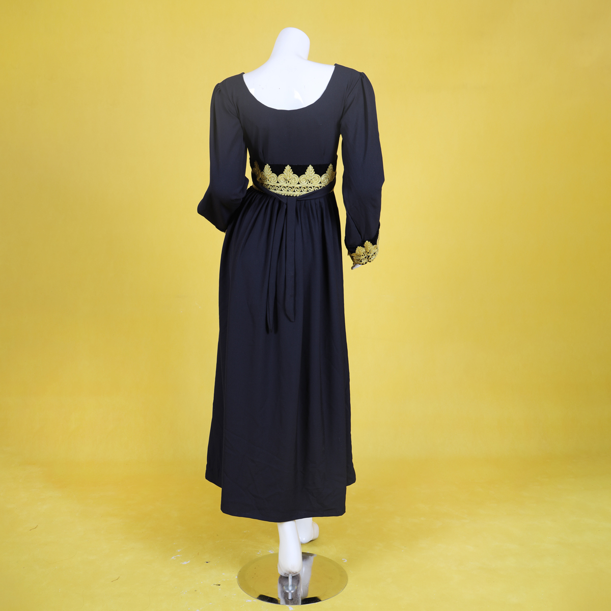 Black Georgette Pleated Maxi | Embroidered Maxi With Cherma Belt