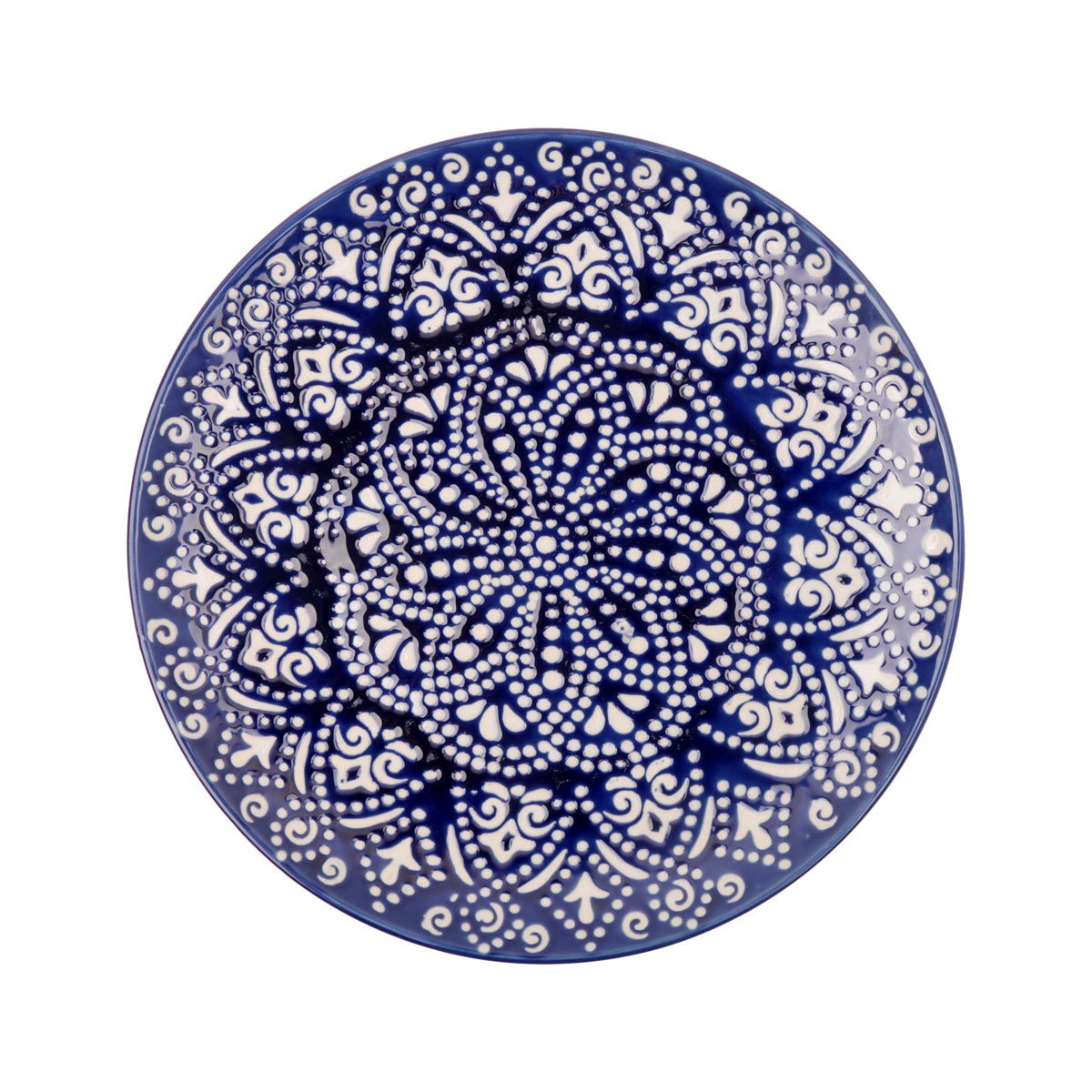 Navy Blue with White Leaf and Floral Designs | Handcrafted Medium Ceramic Plate