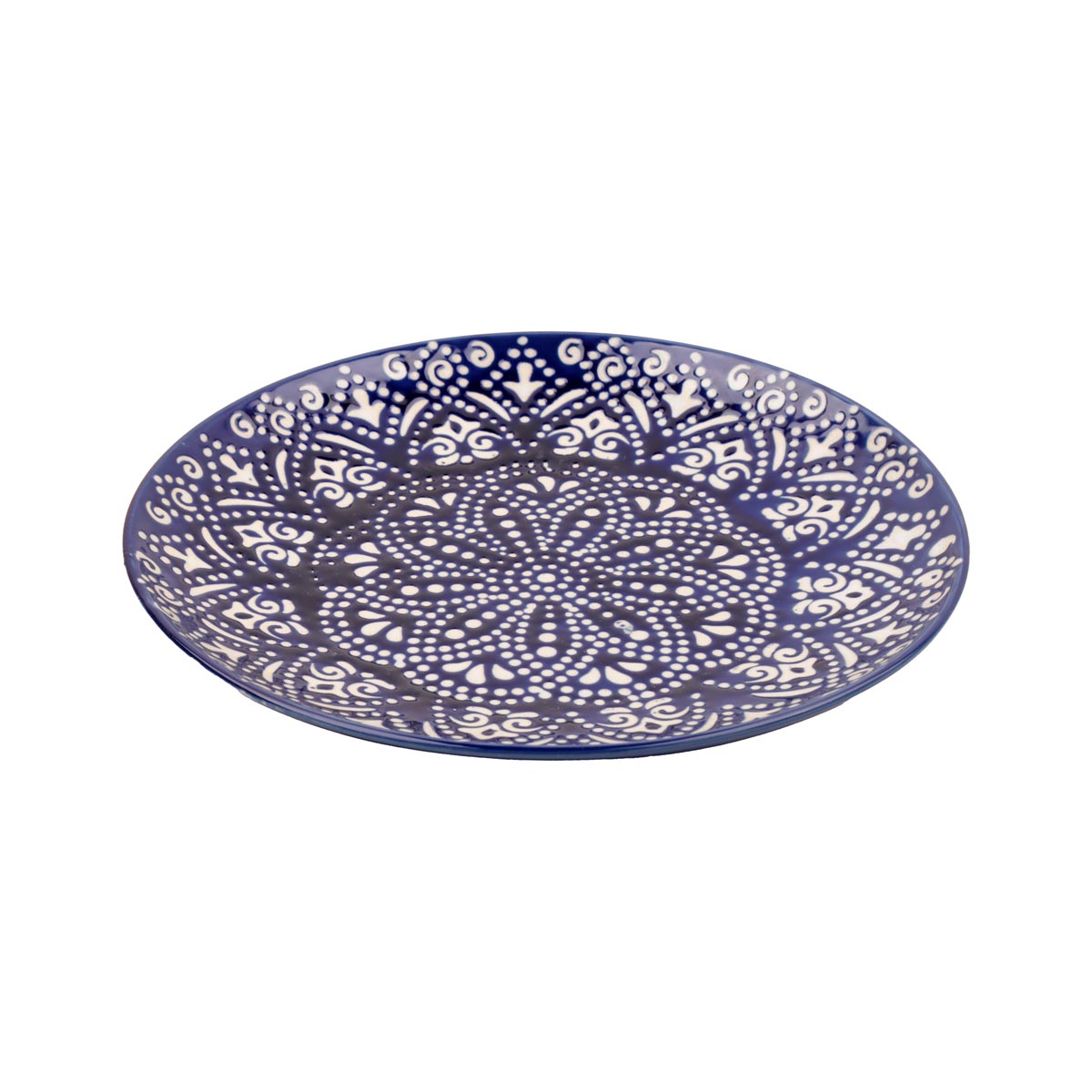 Navy Blue with White Leaf and Floral Designs | Handcrafted Medium Ceramic Plate
