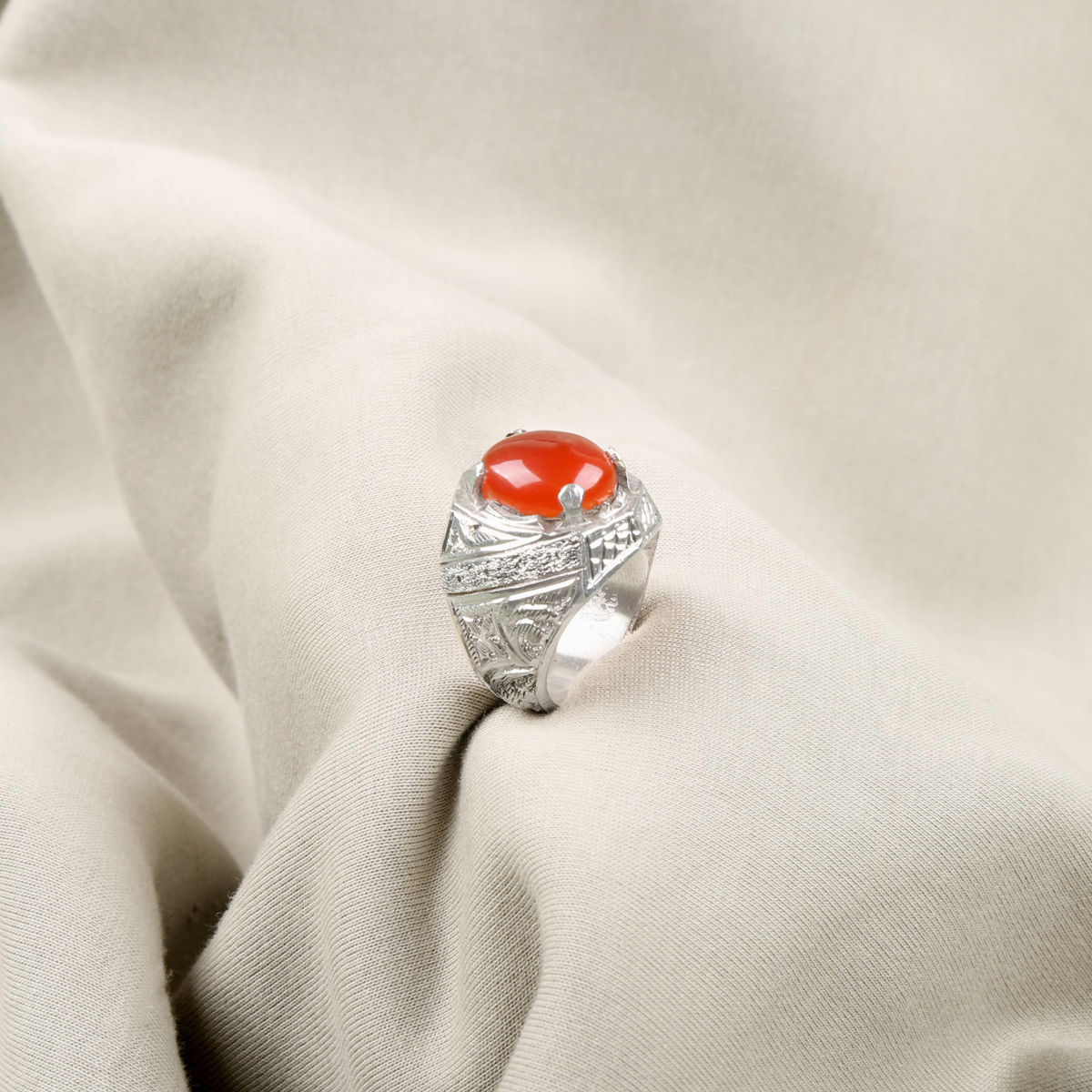 Orange Agate Stone Handmade Ring | Silver Solitaire Ring