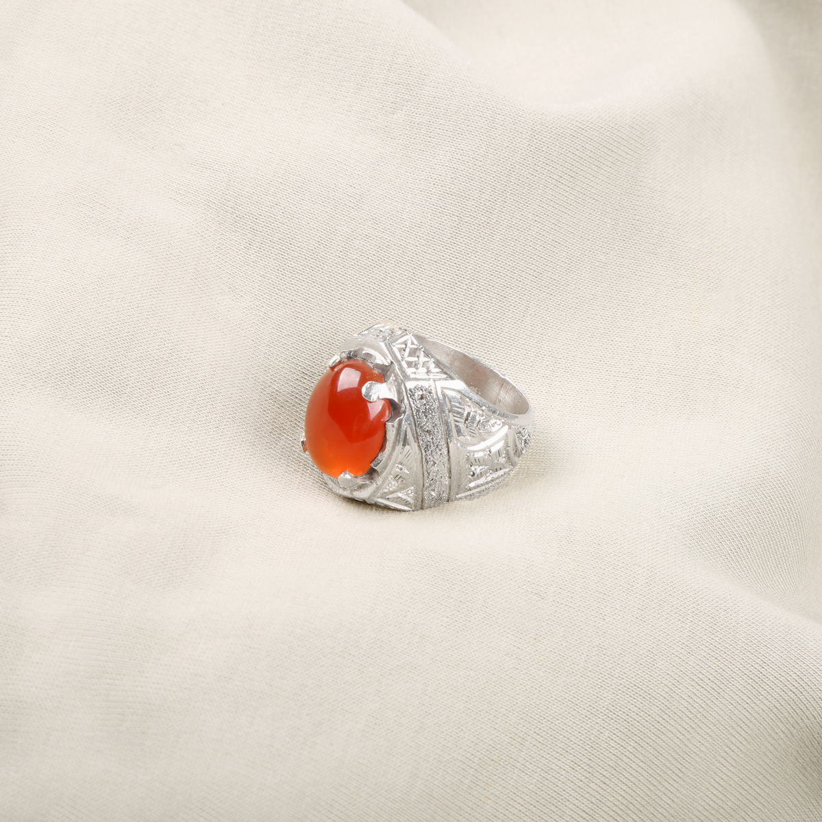 Orange Agate Stone Handmade Ring | Silver Solitaire Ring