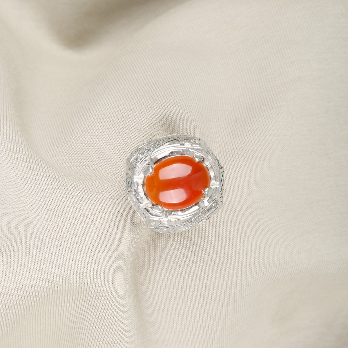 Orange Agate Stone Handmade Ring | Silver Solitaire Ring
