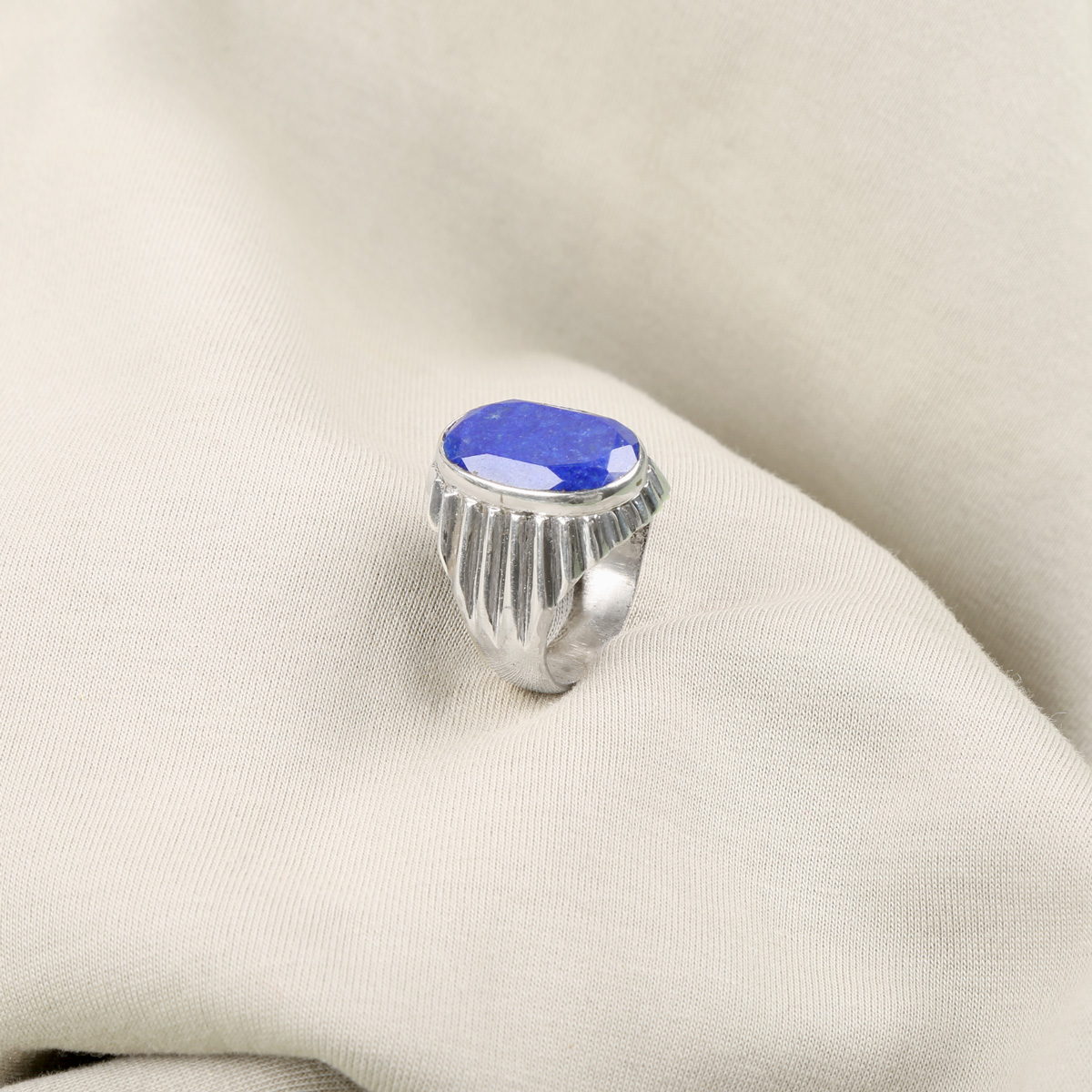 Ring Blue Lapis Lazuli Handmade Ring | Silver Oval Engraved Ring