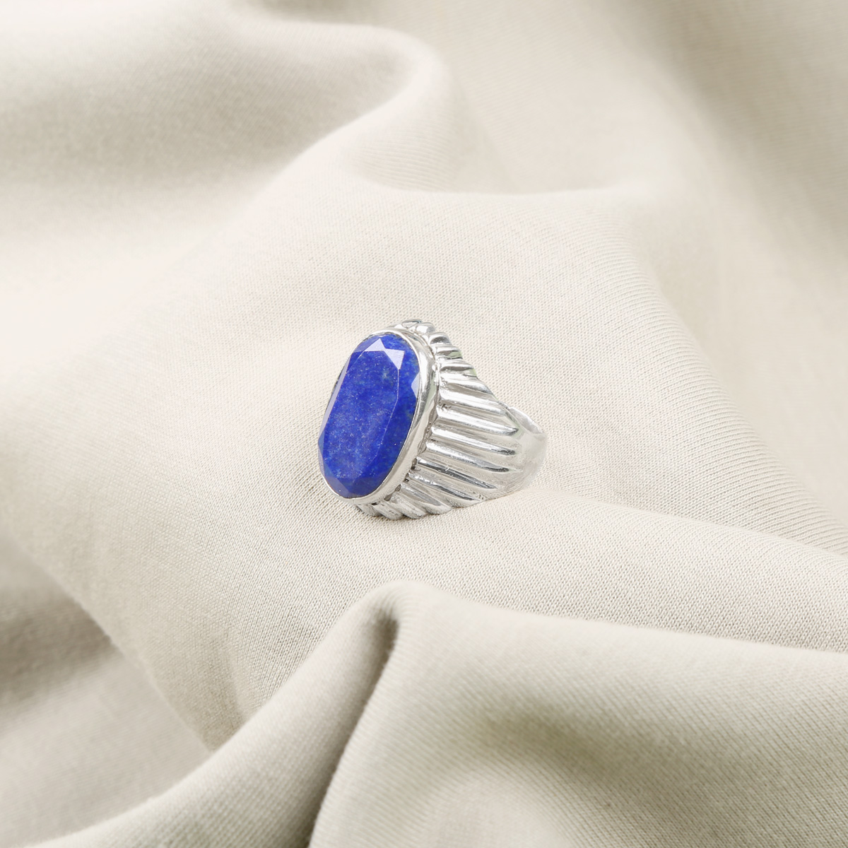 Ring Blue Lapis Lazuli Handmade Ring | Silver Oval Engraved Ring
