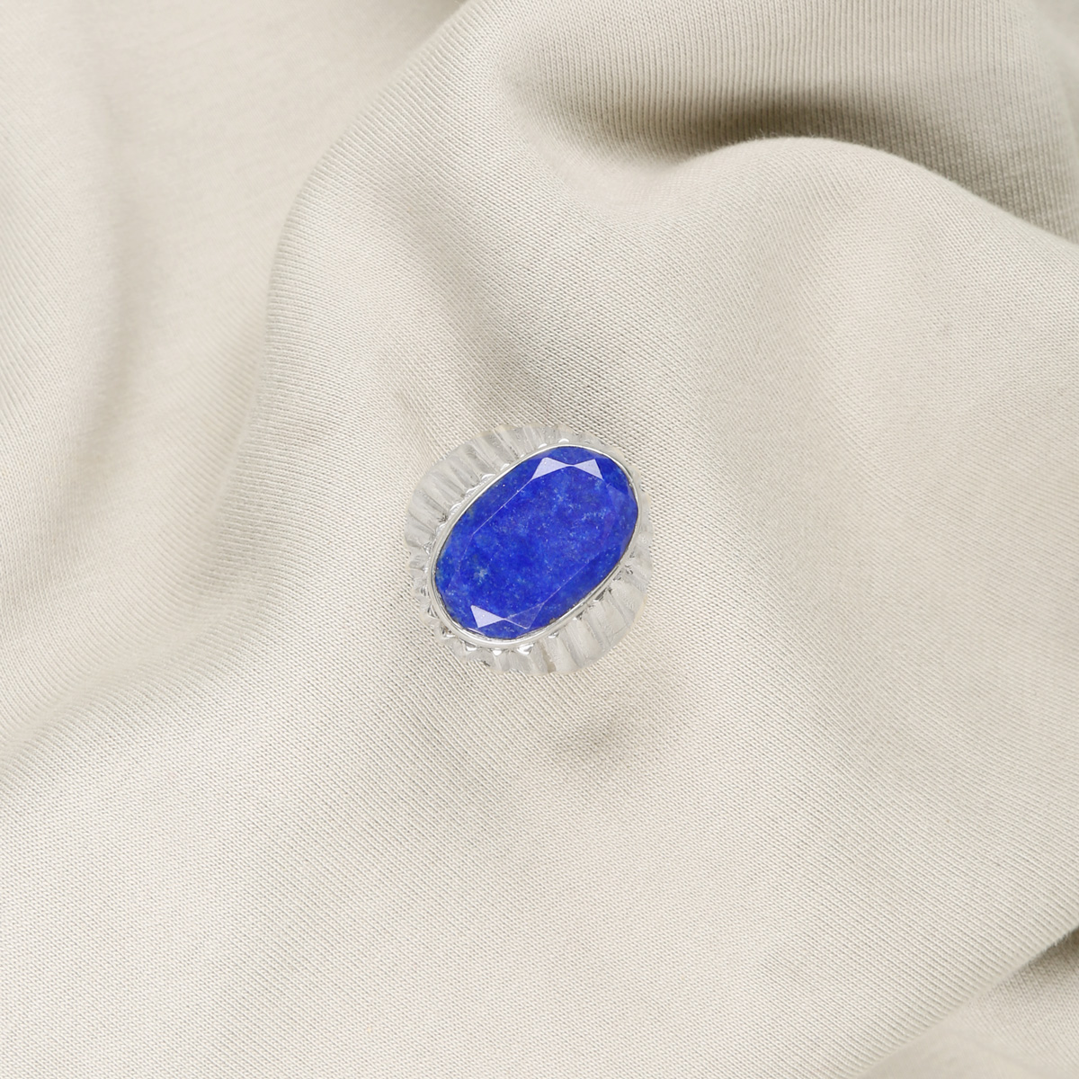 Ring Blue Lapis Lazuli Handmade Ring | Silver Oval Engraved Ring