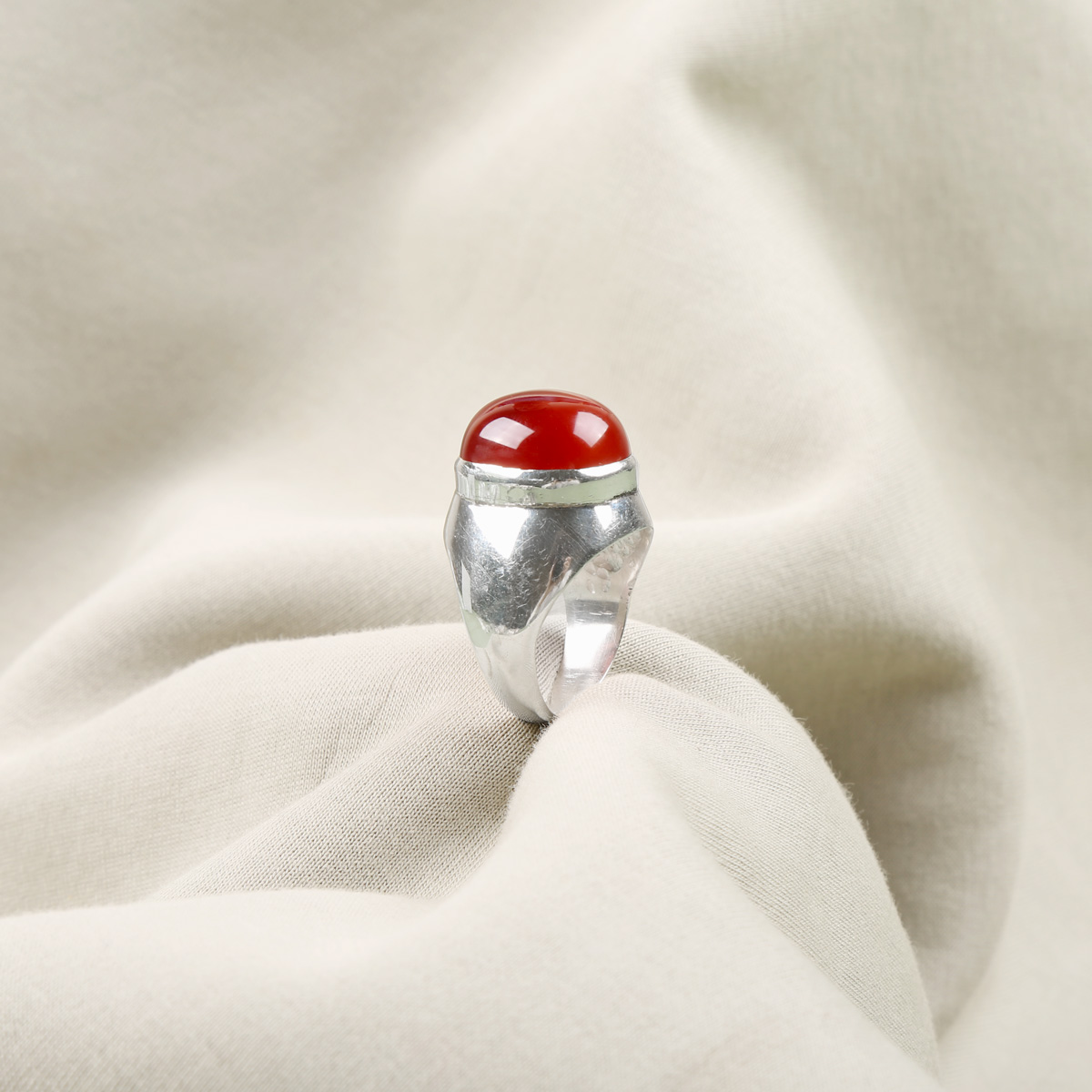 Agate Stone Handmade Ring | Silver Solitaire Engraved Ring