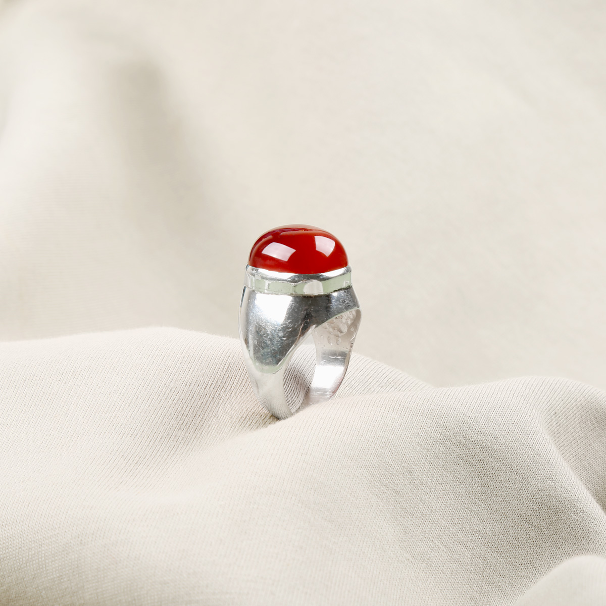 Agate Stone Handmade Ring | Silver Solitaire Engraved Ring