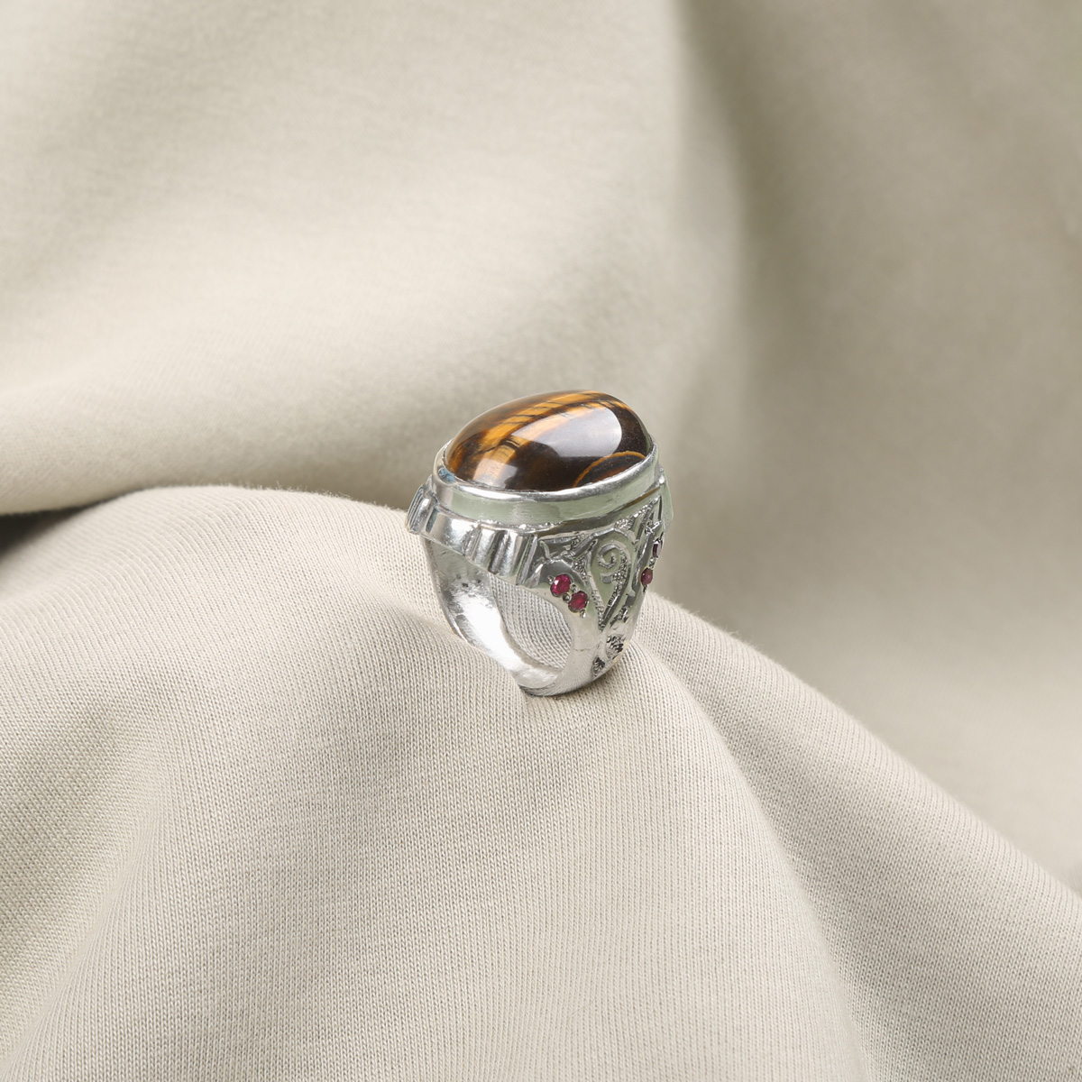 Agate Stone Handmade Ring | Silver Solitaire Engraved Ring