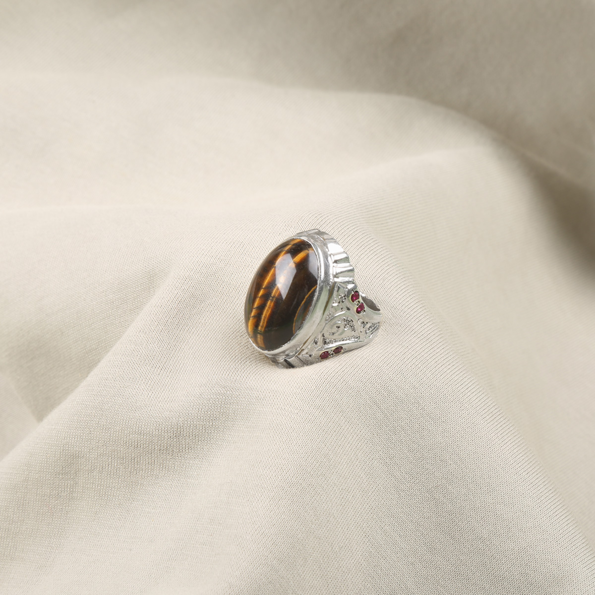 Agate Stone Handmade Ring | Silver Solitaire Engraved Ring