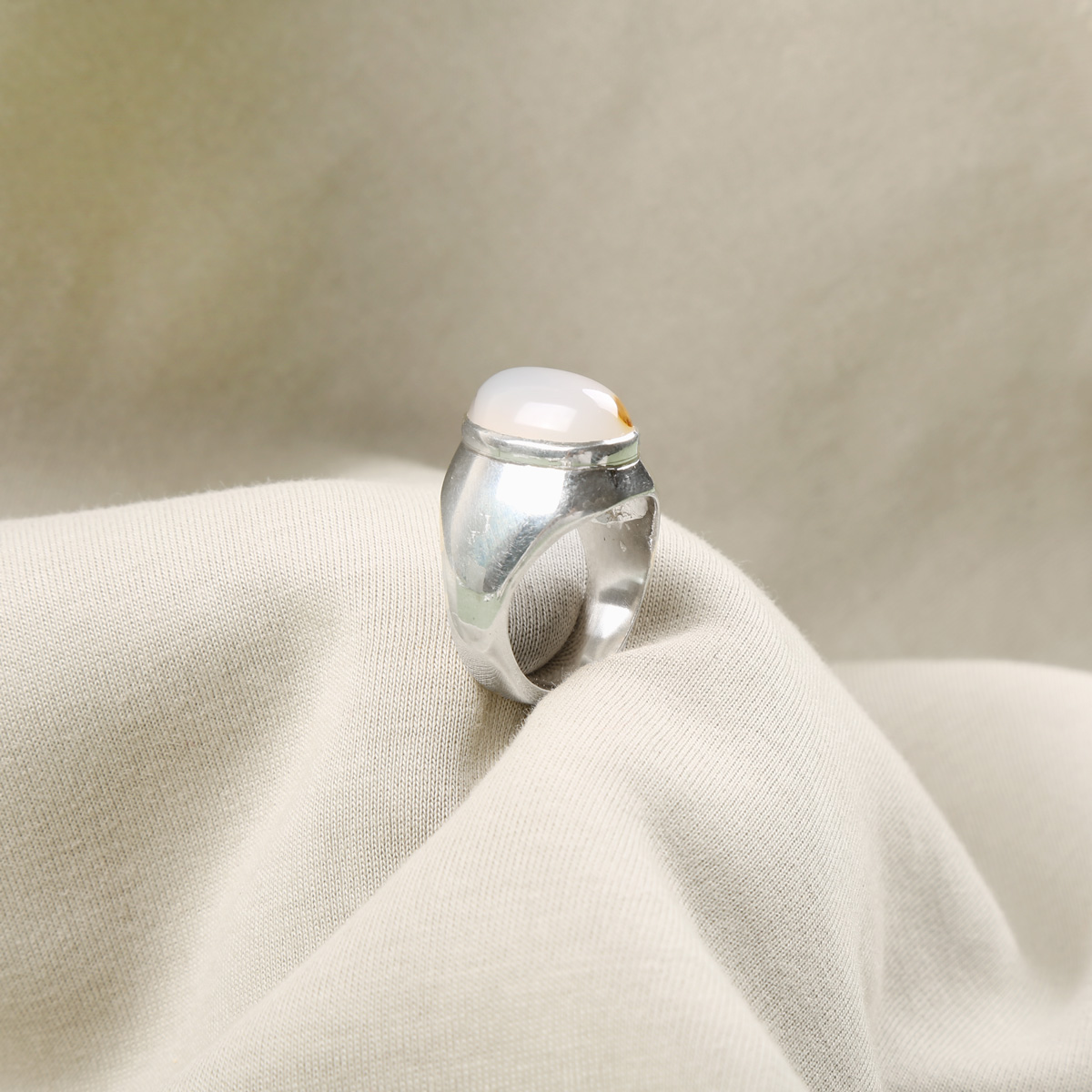 White Agate Stone Handmade Ring | Silver Solitaire Ring