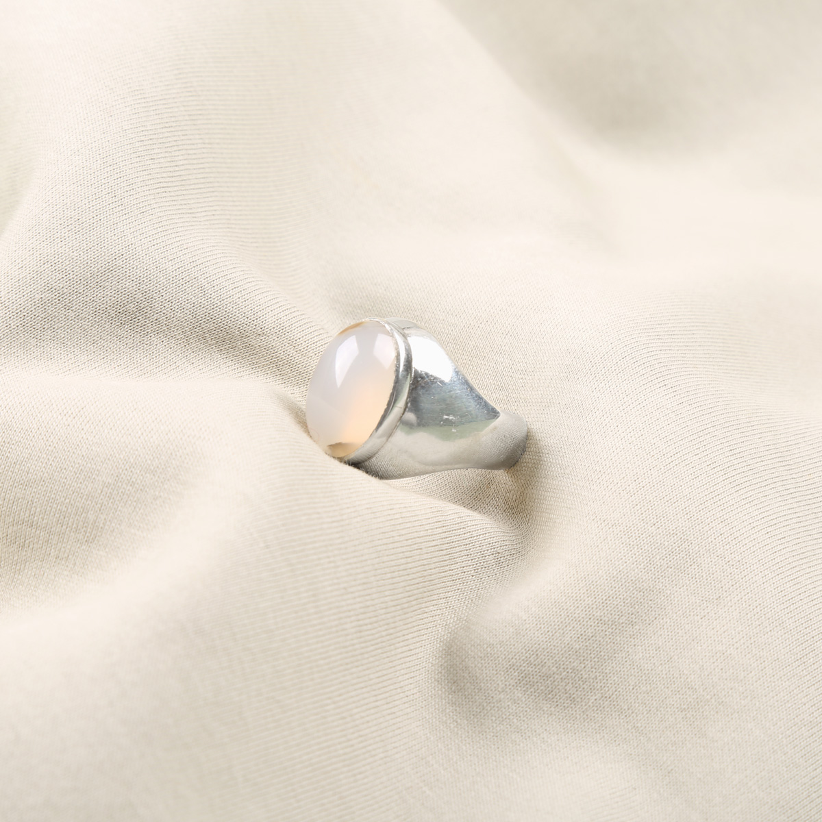 White Agate Stone Handmade Ring | Silver Solitaire Ring