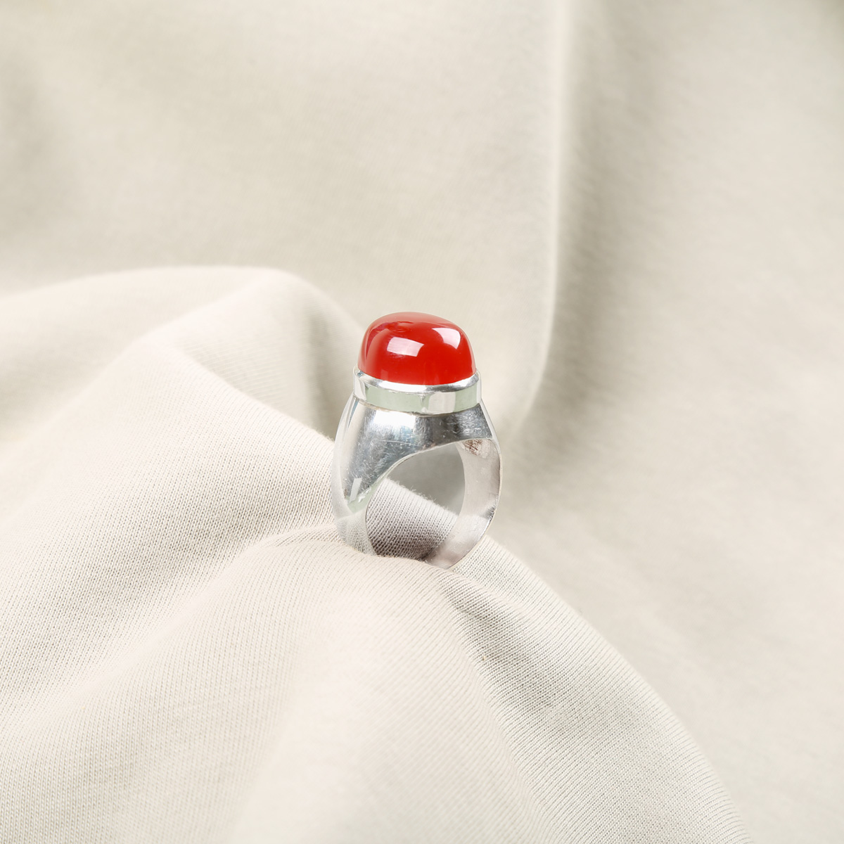 Red Agate Stone Handmade Ring | Silver Solitaire Ring 