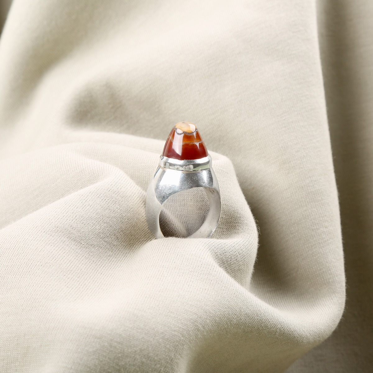 Orange Agate Stone Handmade Ring | Silver Round Ring