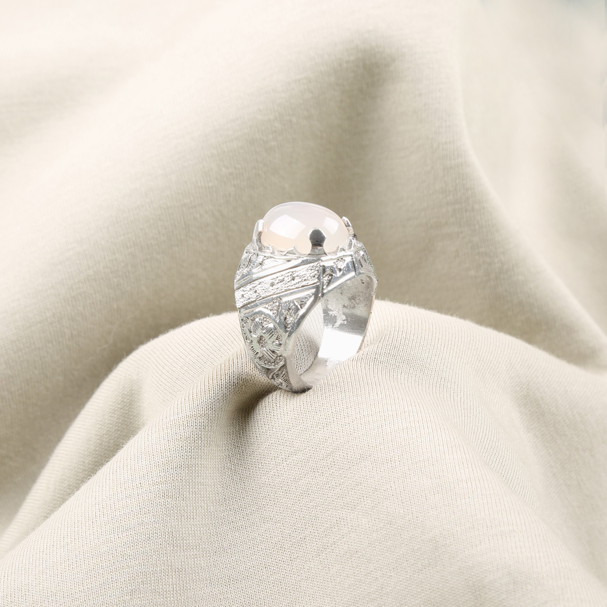 White Agate Stone Handmade Ring | Silver Solitaire Royal Ring 