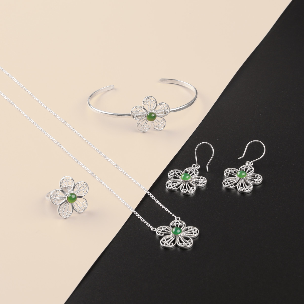 Green Agate Women Jewelry Full Set| Afghan Women Jewelry Set
