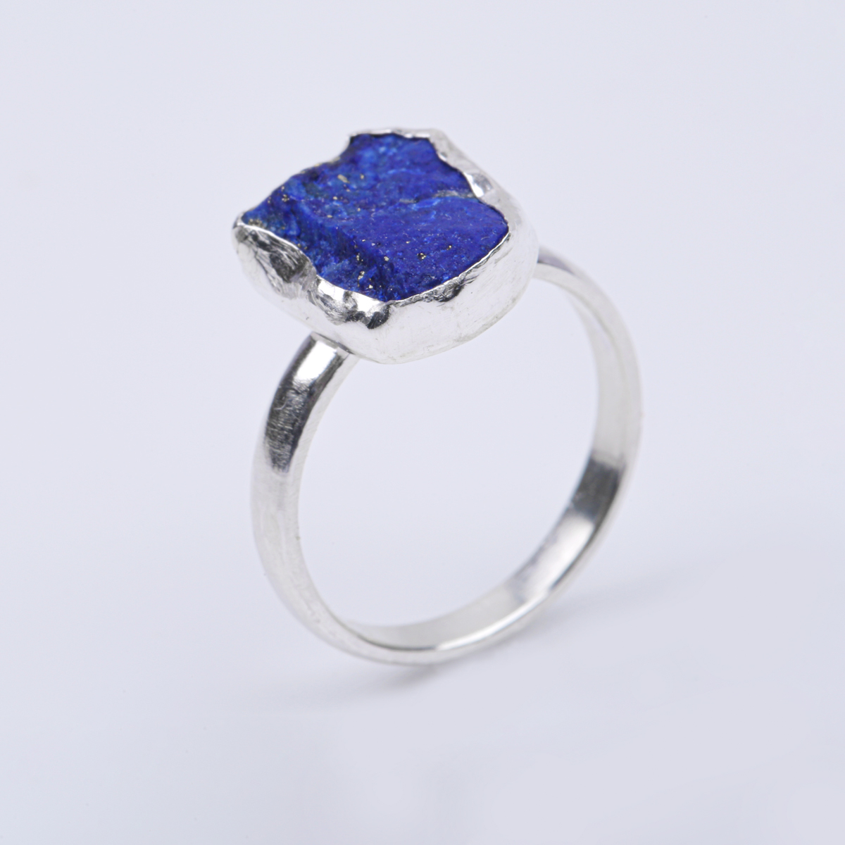 Rough Lapis Jewelry Ring | Straight Silver Ring