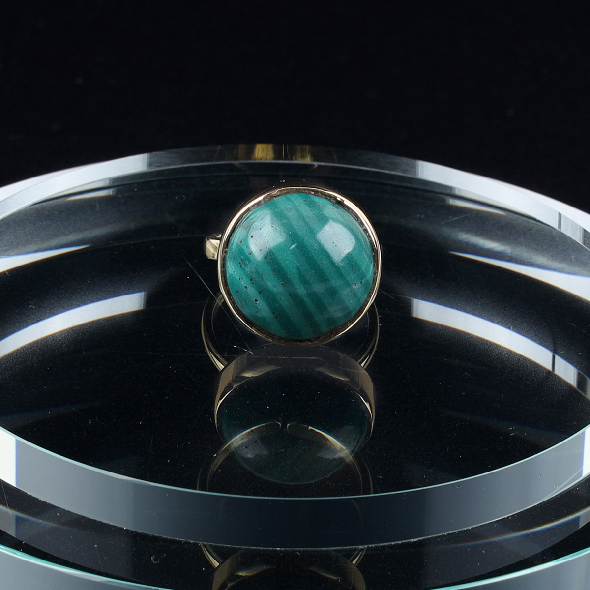 Round Malachite Ring | Straight Silver Ring