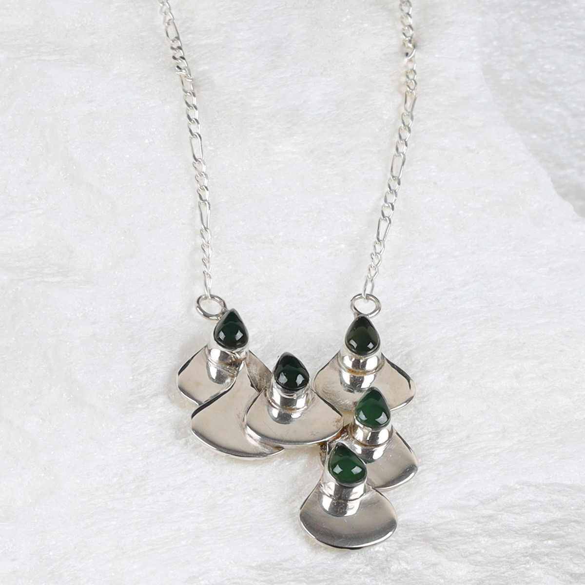 Rain Drops Design Green Agate Necklace