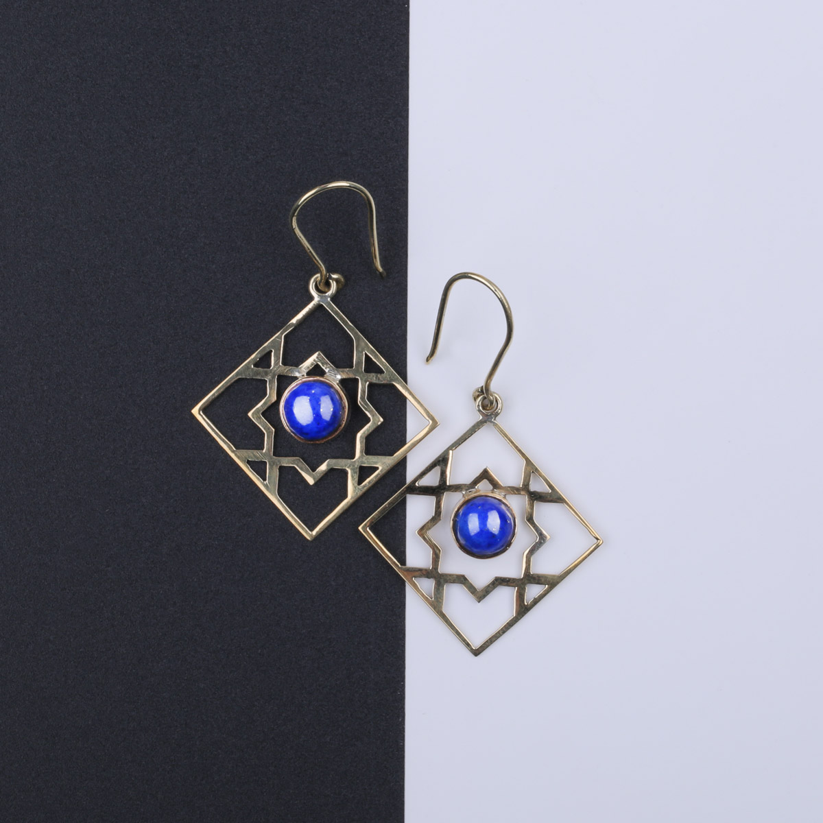 Brass Hook Earrings | Lapis Stone Earrings