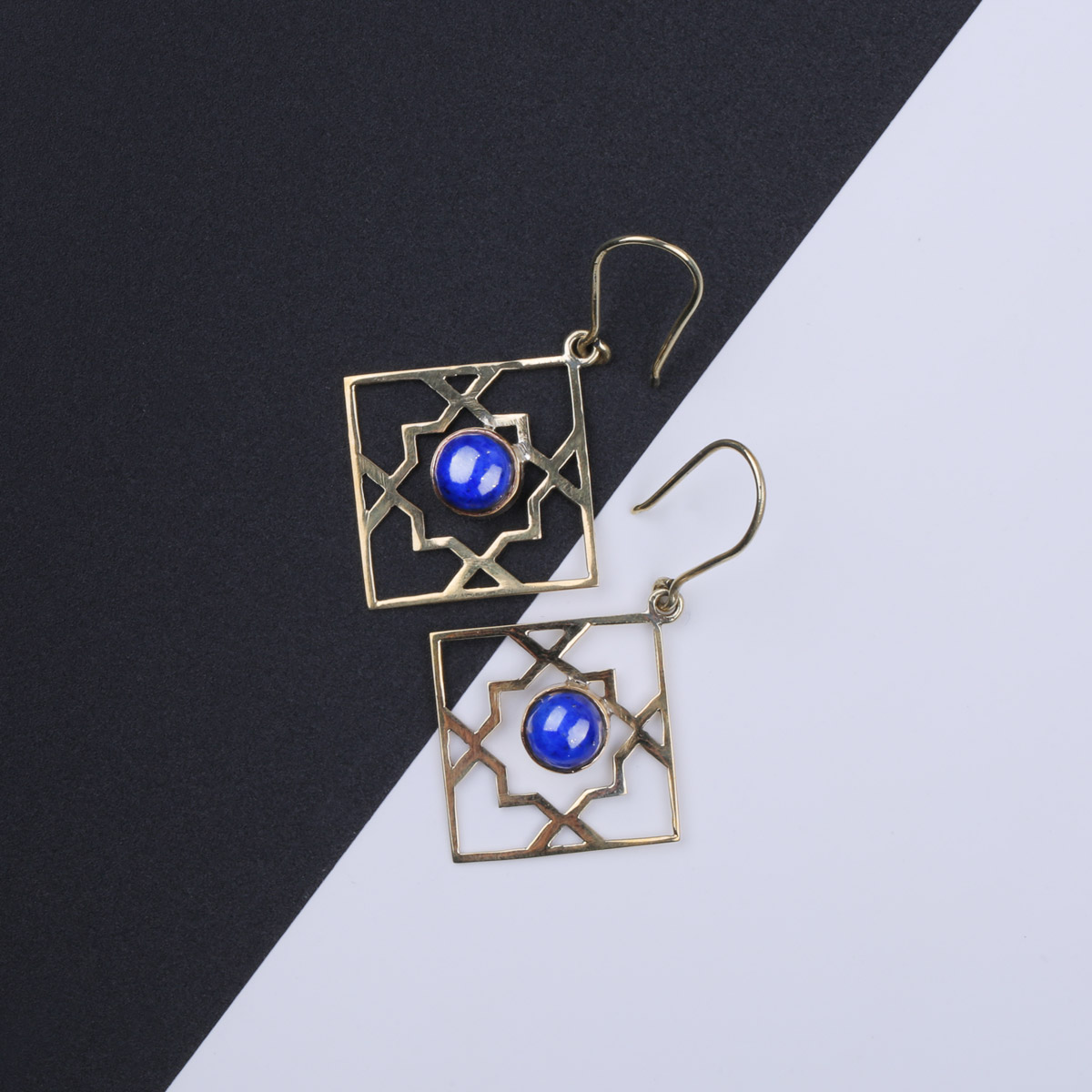 Brass Hook Earrings | Lapis Stone Earrings