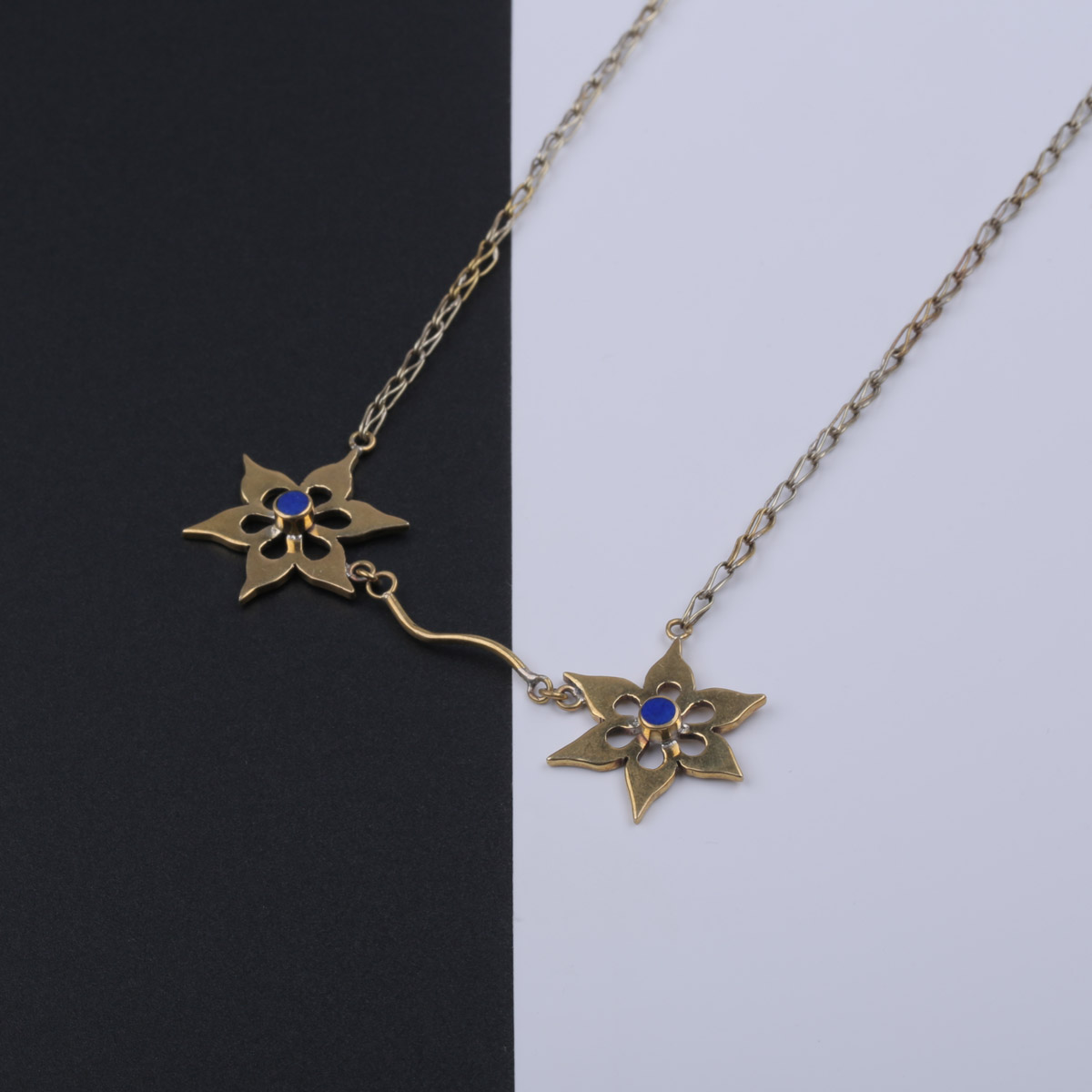 Flower Design Lapis Necklace | Brass Necklace