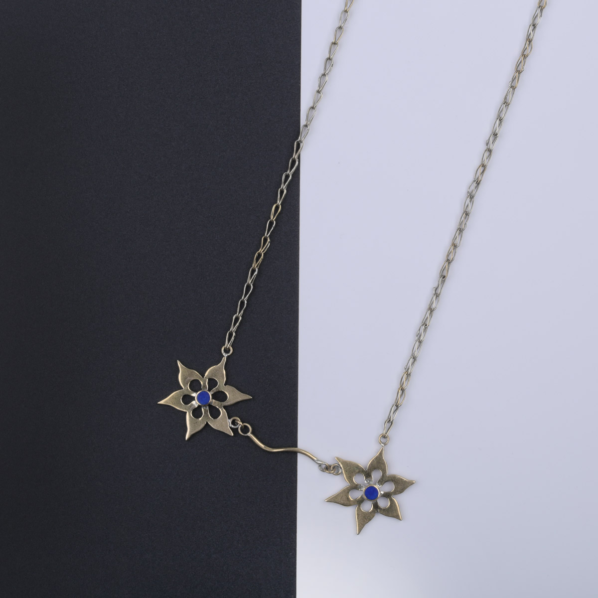 Flower Design Lapis Necklace | Brass Necklace