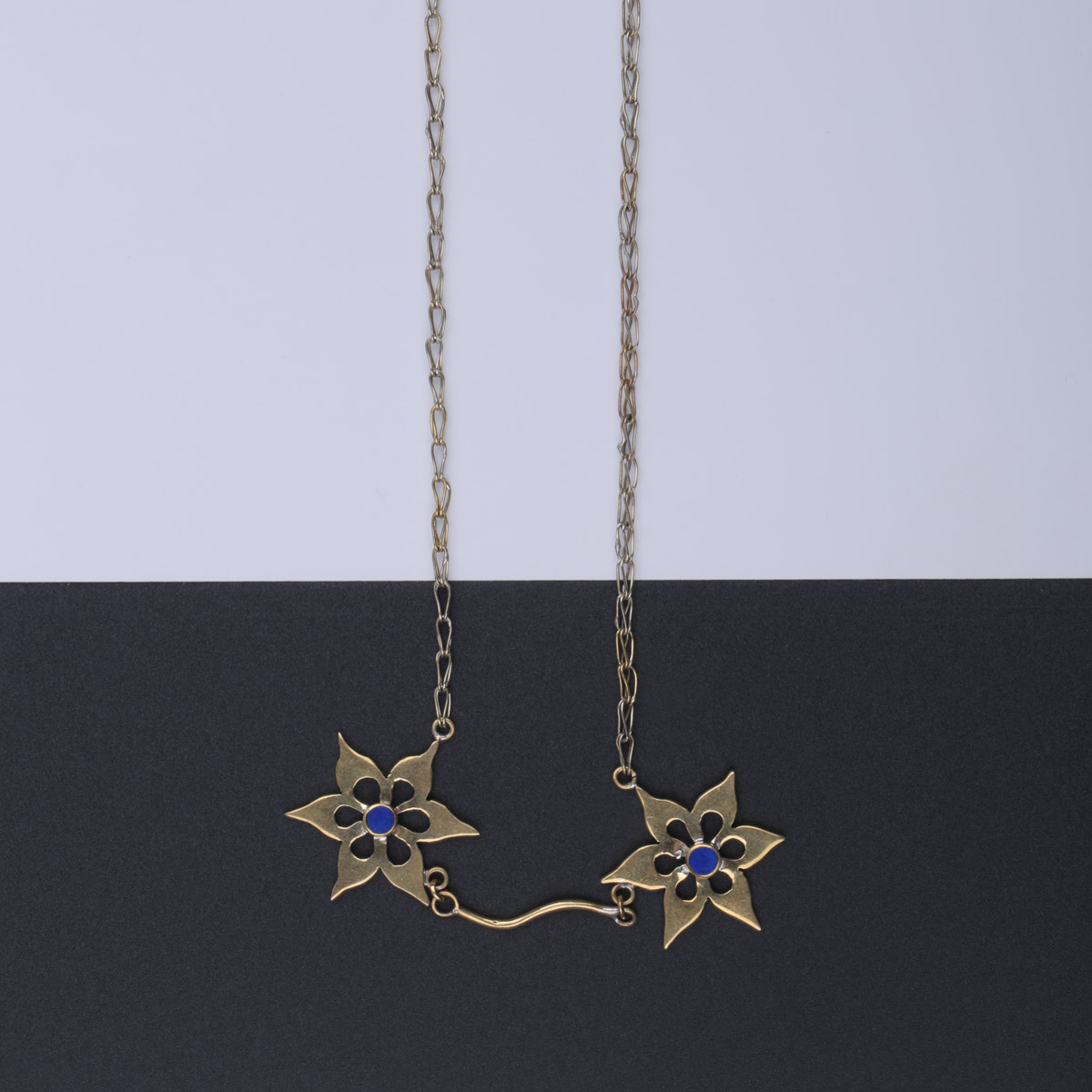 Flower Design Lapis Necklace | Brass Necklace