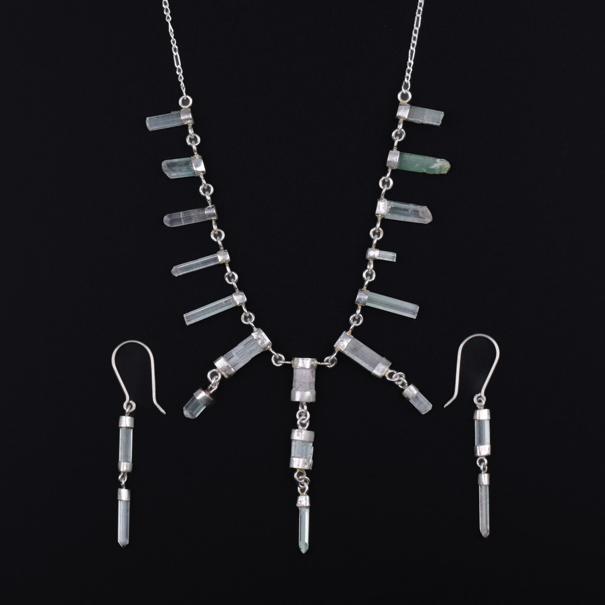Turmaline Rough Necklace and Earrings | Charm Necklace With Hook Earrings