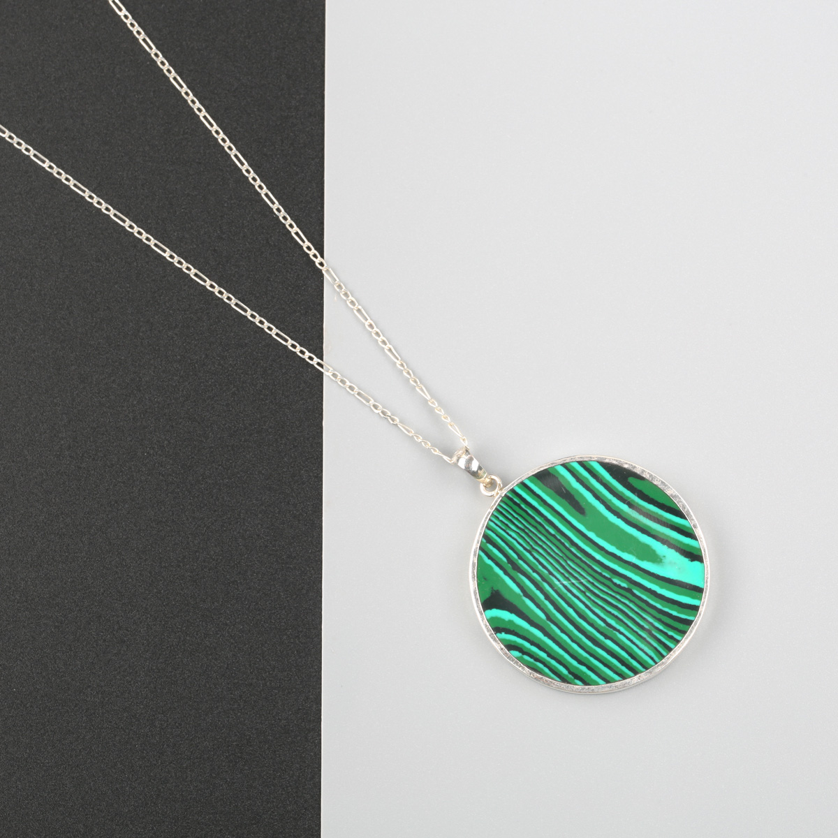 Malachite Circle Necklace | Silver Drop Necklace
