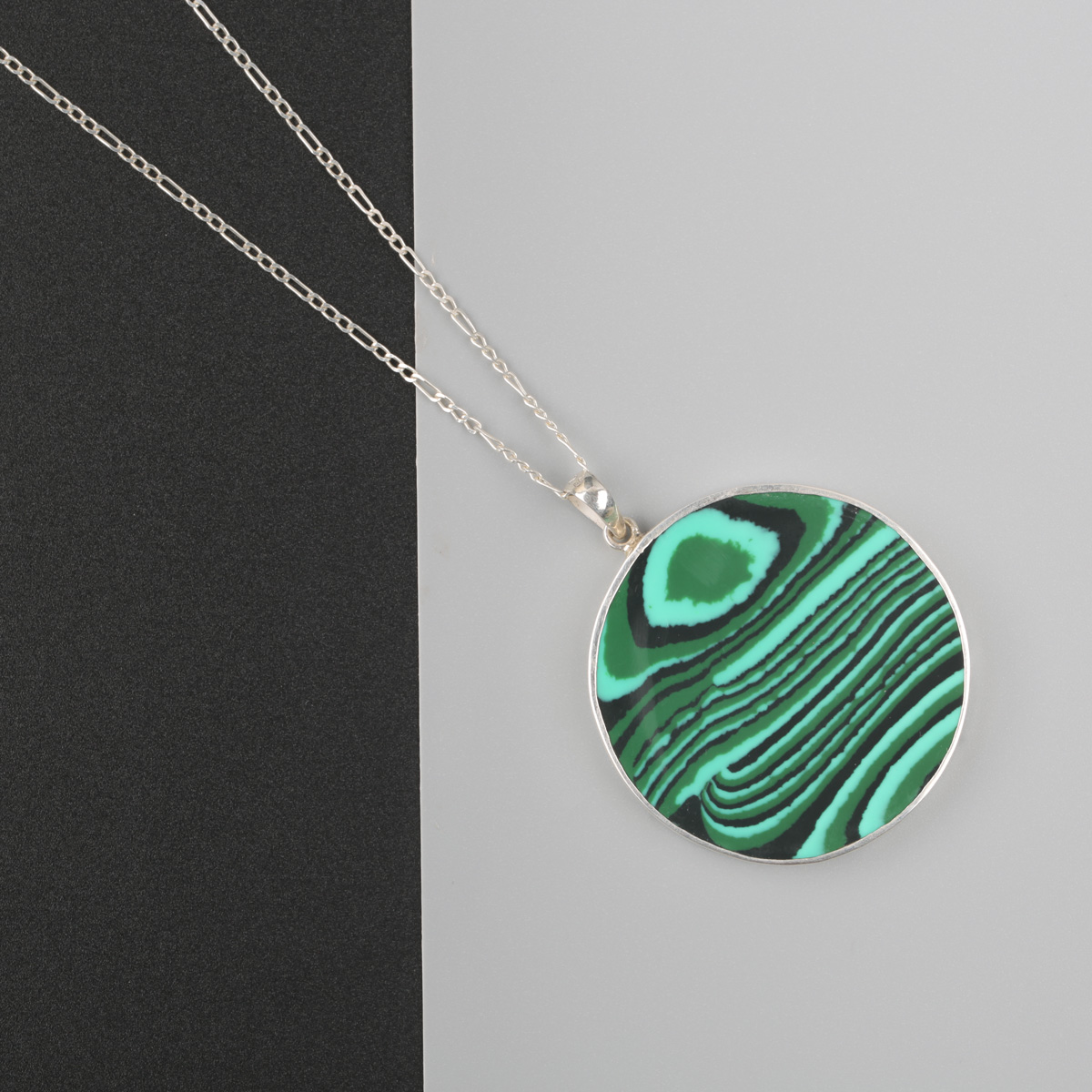 Malachite Stone Circle Necklace | Silver Drop Pendant