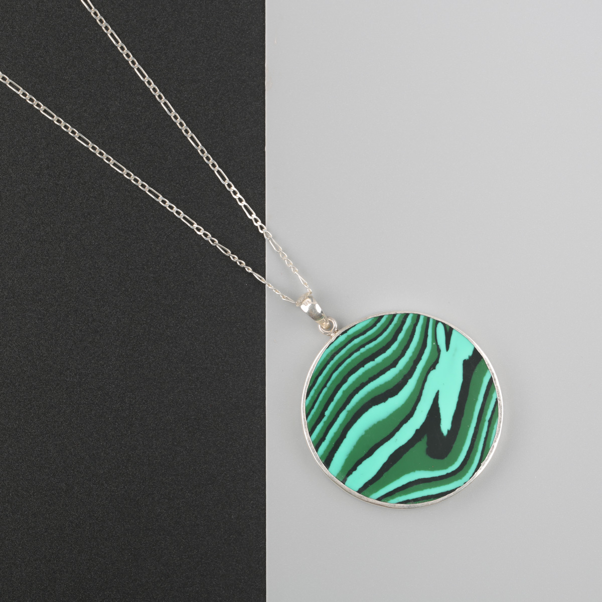 Silver Malachite Pendant | Circle Drop Necklace
