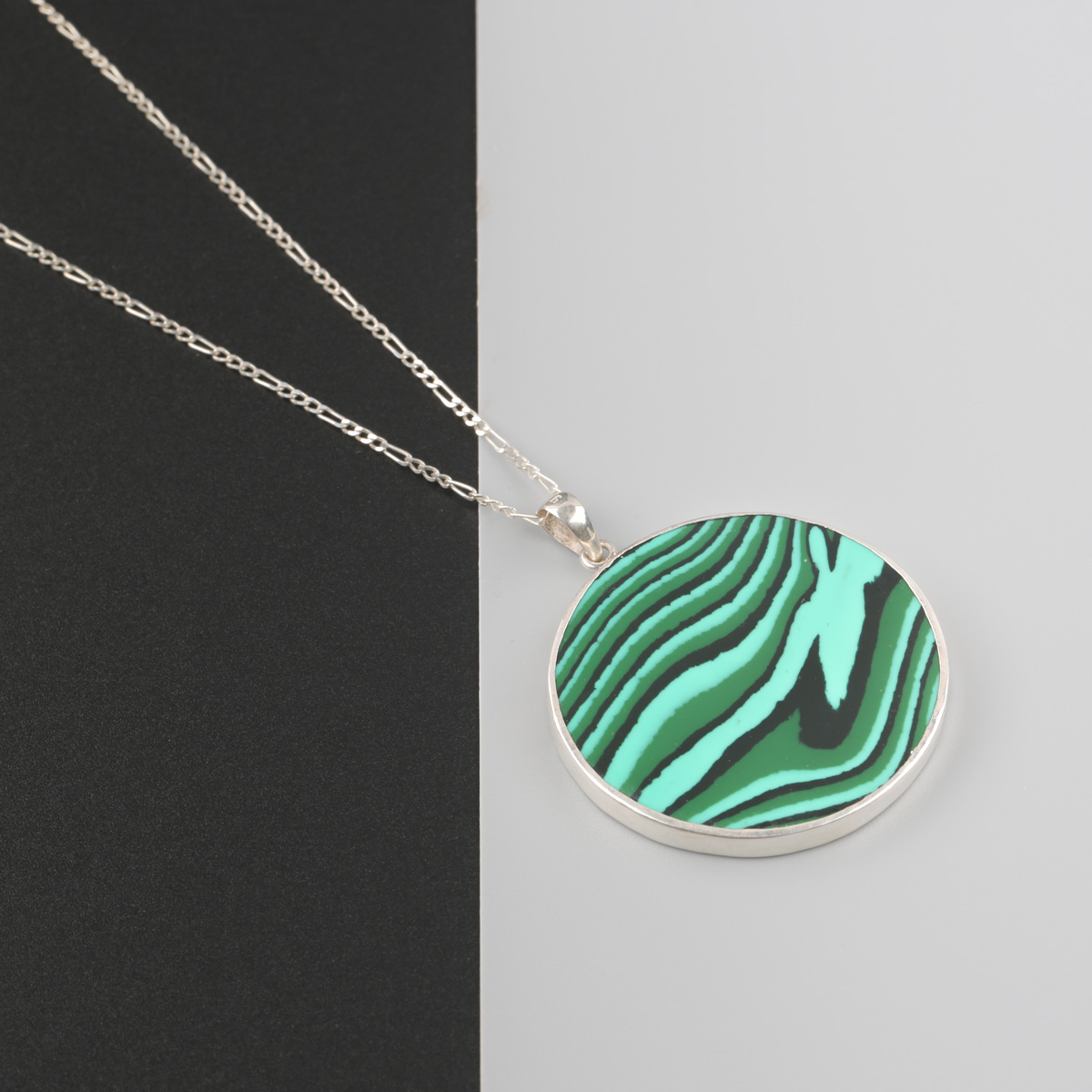 Silver Malachite Pendant | Circle Drop Necklace