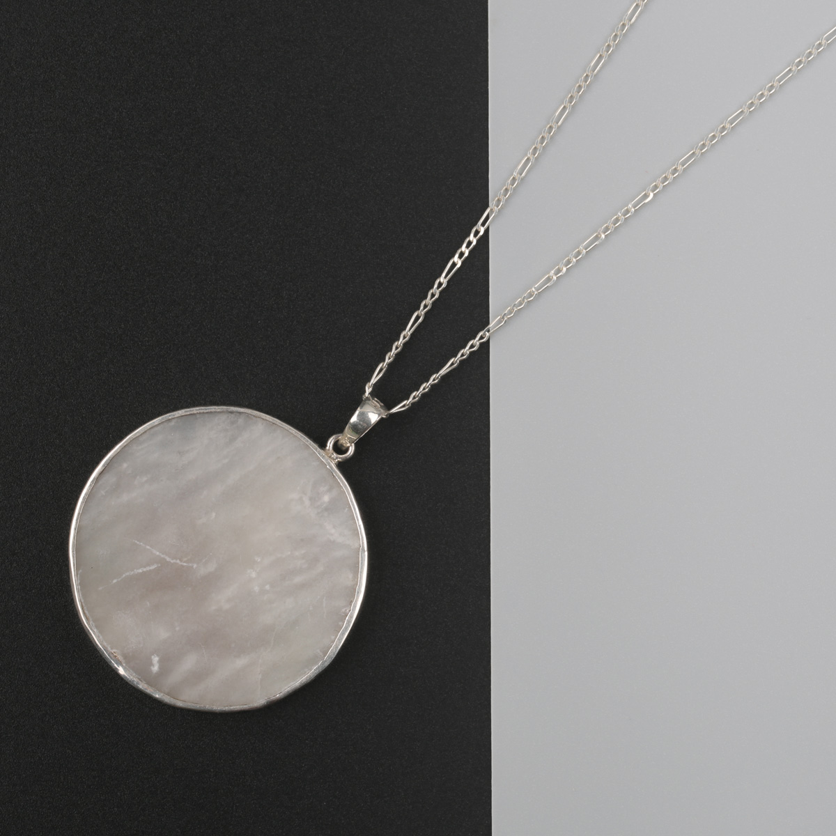 Rokham Stone Necklace | Silver Circle Pendant