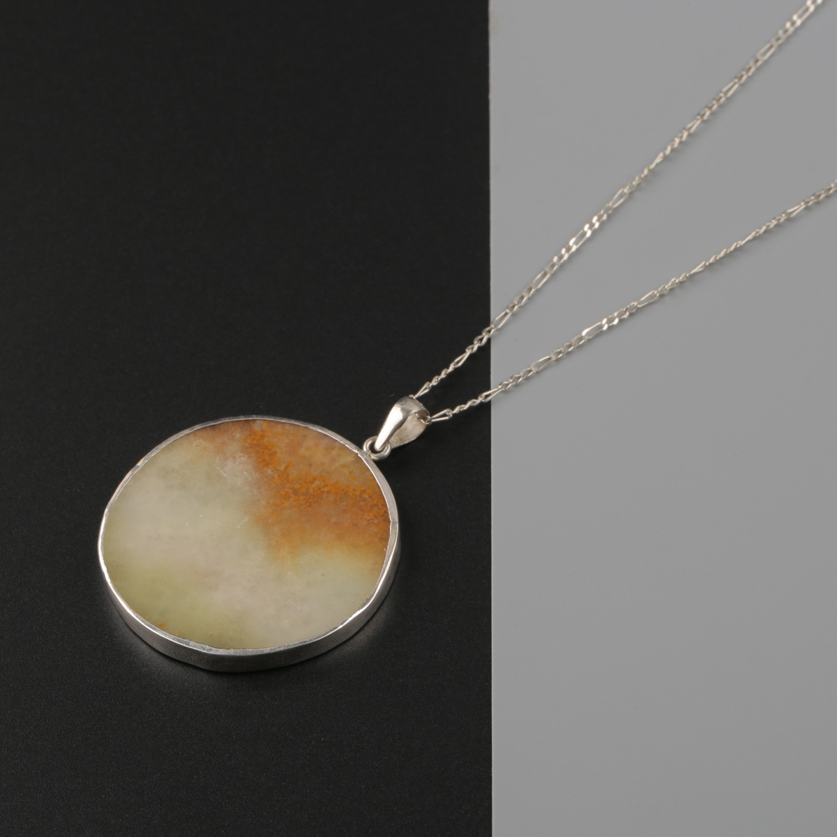 Rokham Stone Necklace | Silver Circle Pendant