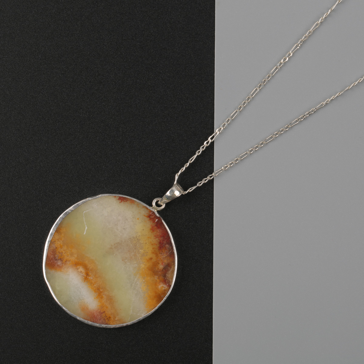 Rokham Stone Necklace | Silver Circle Pendant