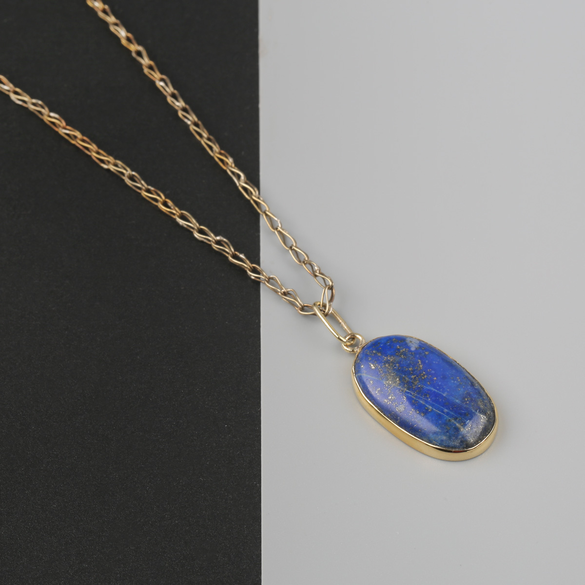 Lapis Drop Necklace | Oval Cut Brass Necklace
