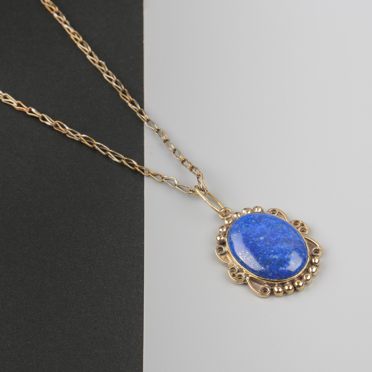 Lapis Brass Necklace | Solitaire Drop Pendant