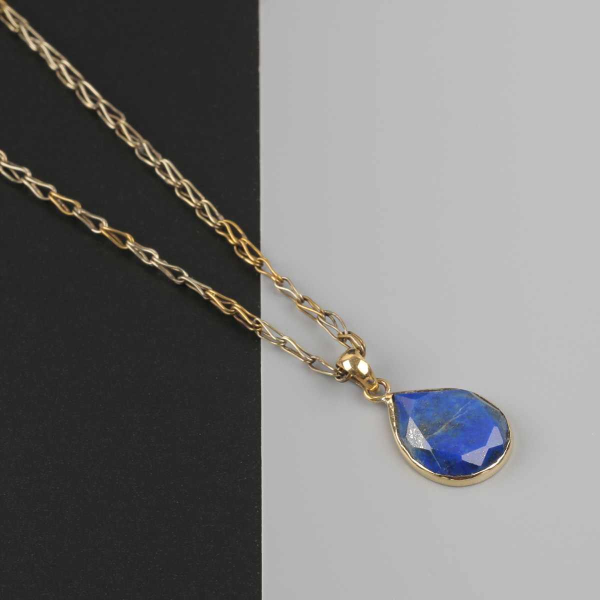 Brass Lapis Water Drop Necklace
