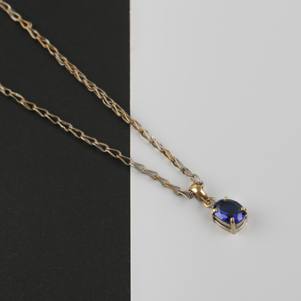 Blue Zircon Necklace | Brass Chain Pendant
