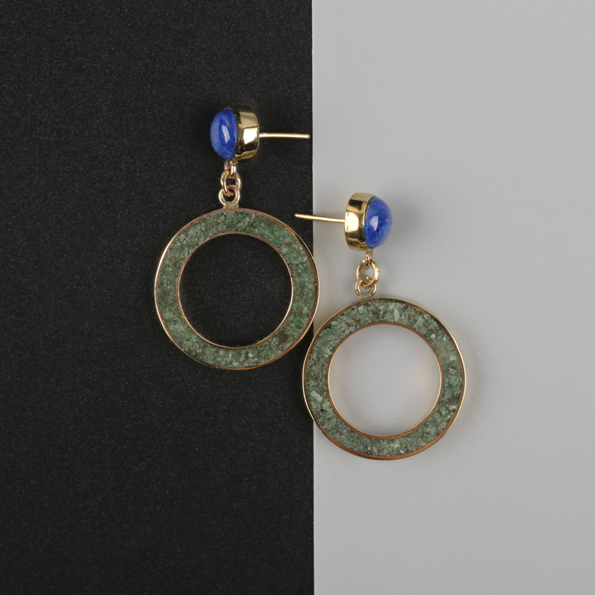 Bamyan Turquoise & Lapis Earrings | Circle Drop Stud 