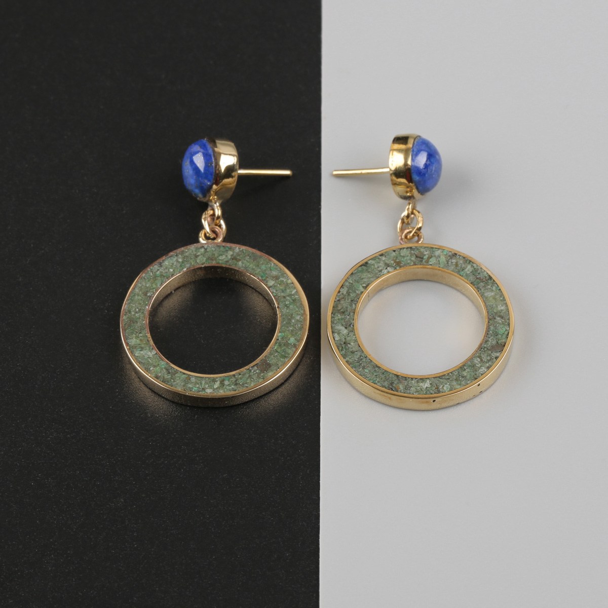 Bamyan Turquoise & Lapis Earrings | Circle Drop Stud 
