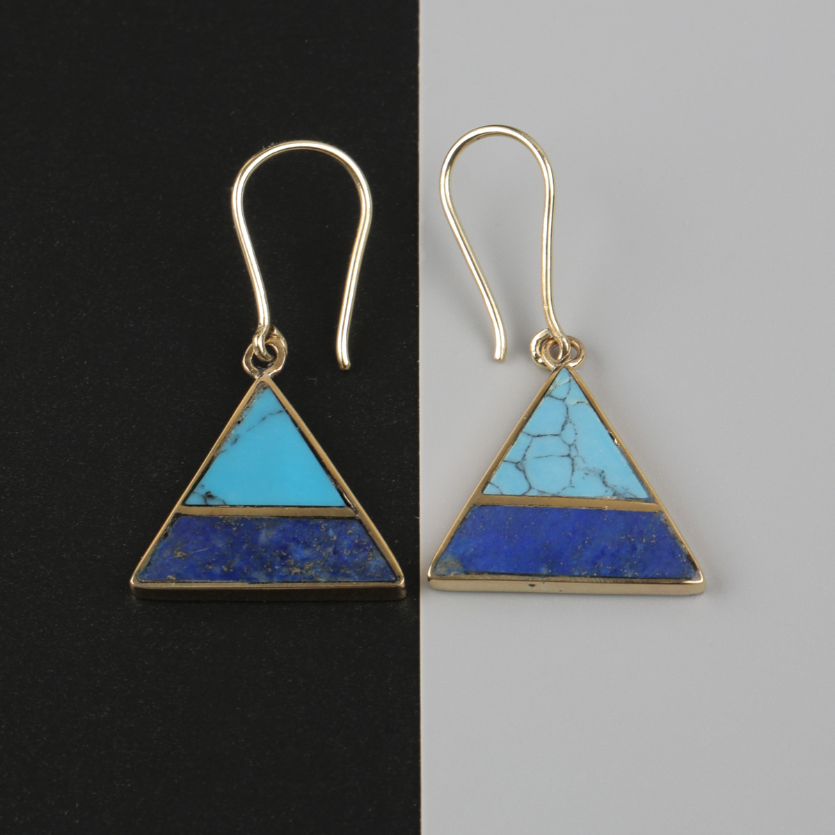 Turquoise & Lapis Earrings | Pyramid Triangle Earrings 