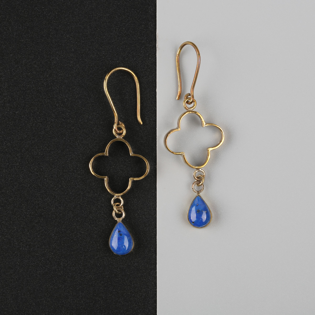 Lapis Stone Earrings | Brass Dangle Earrings