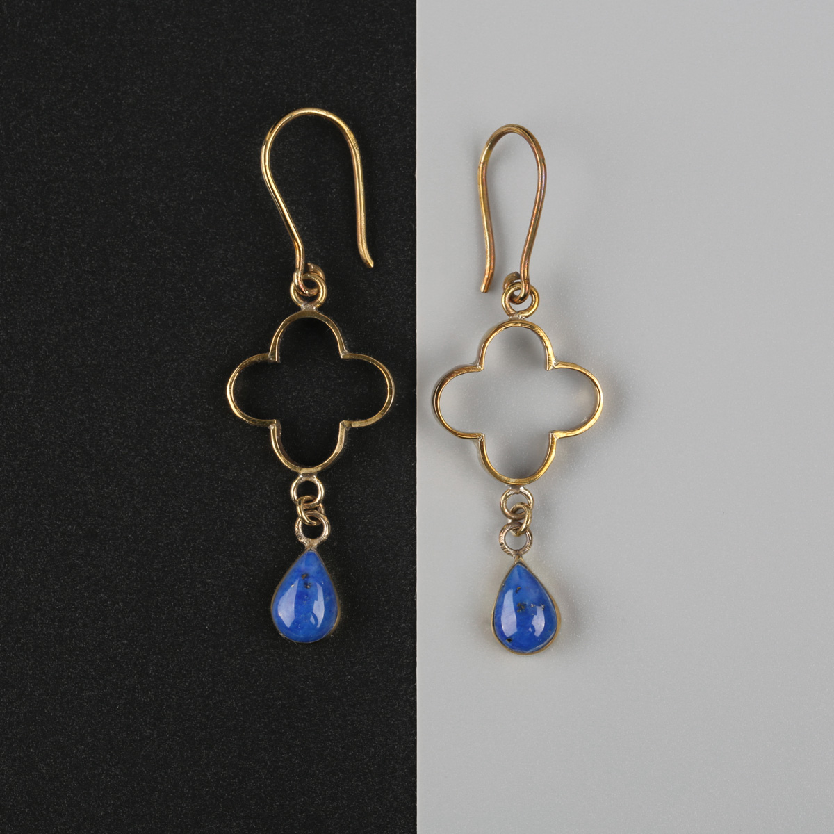Lapis Stone Earrings | Brass Dangle Earrings