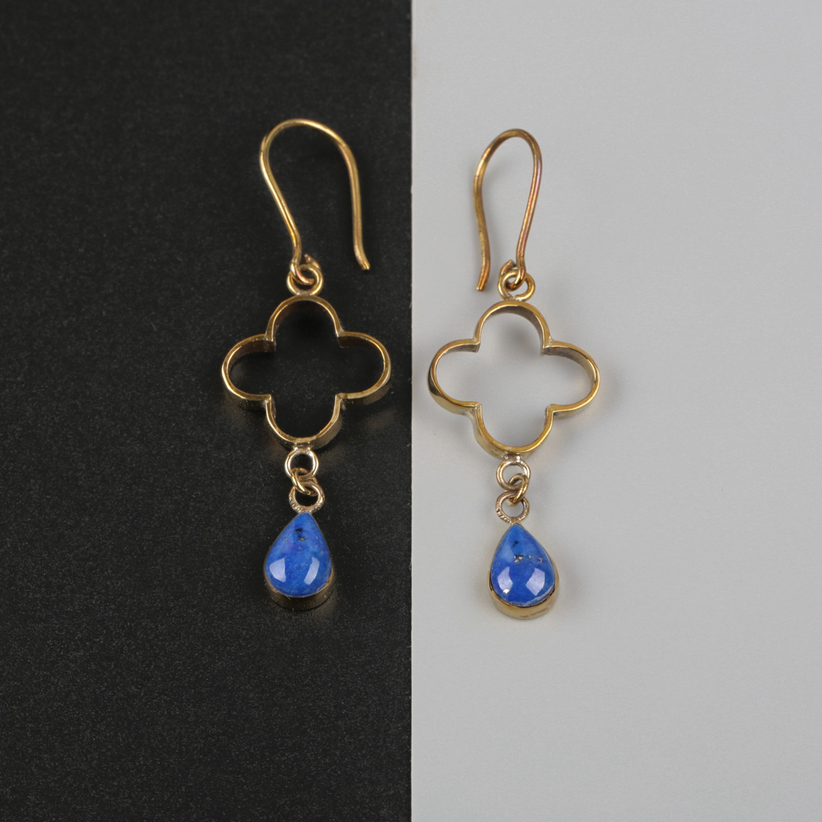 Lapis Stone Earrings | Brass Dangle Earrings