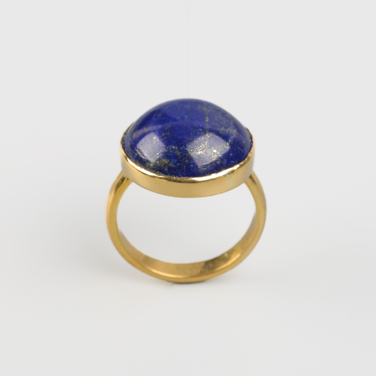 Round Shape Lapis Ring | Brass Golden Ring