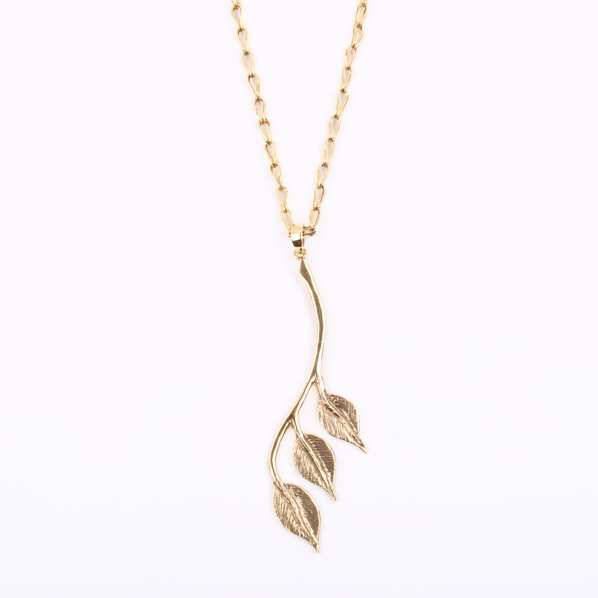 Gold Plated Pendant & Earrings | Brass Leaf Design Necklace & Earrings
