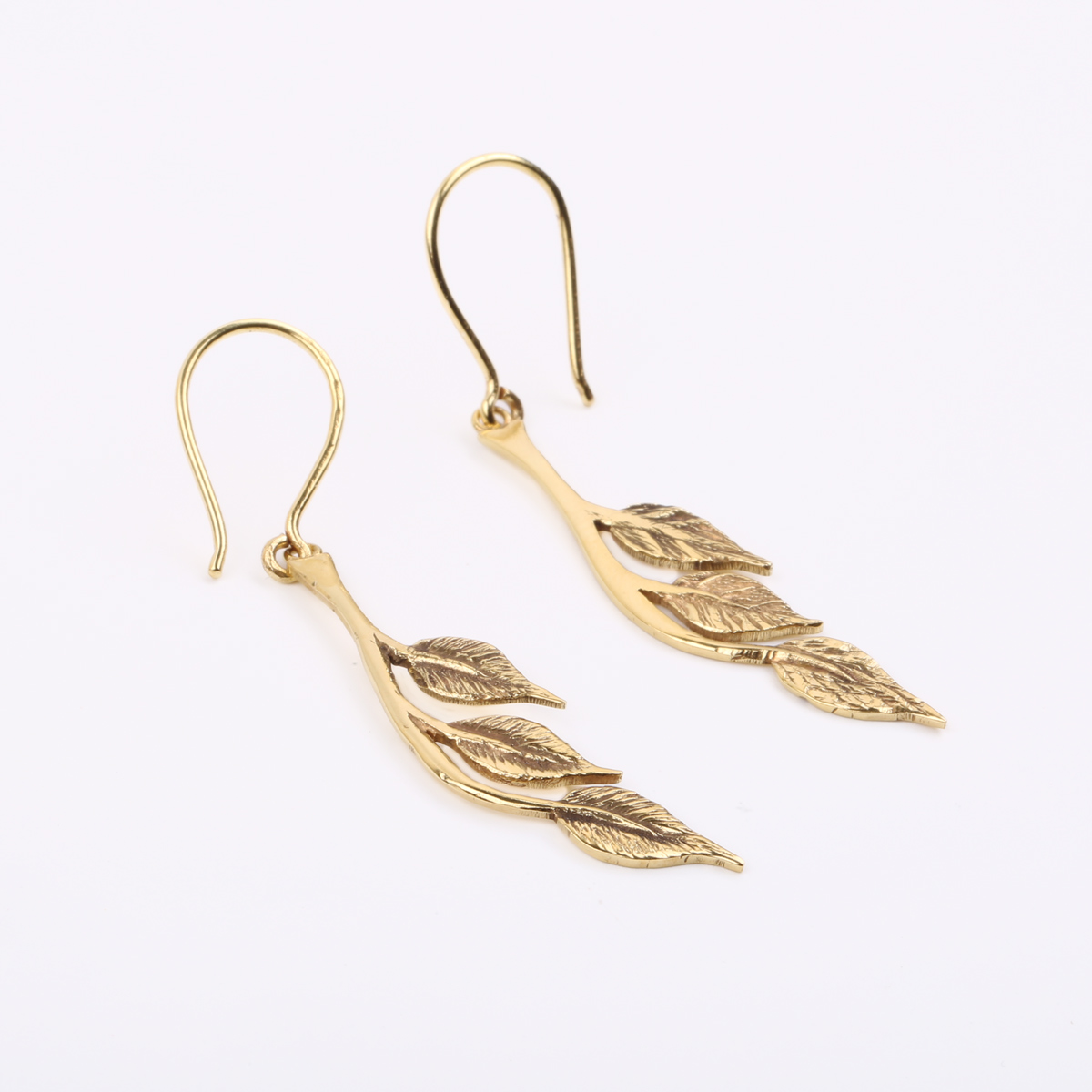 Gold Plated Pendant & Earrings | Brass Leaf Design Necklace & Earrings